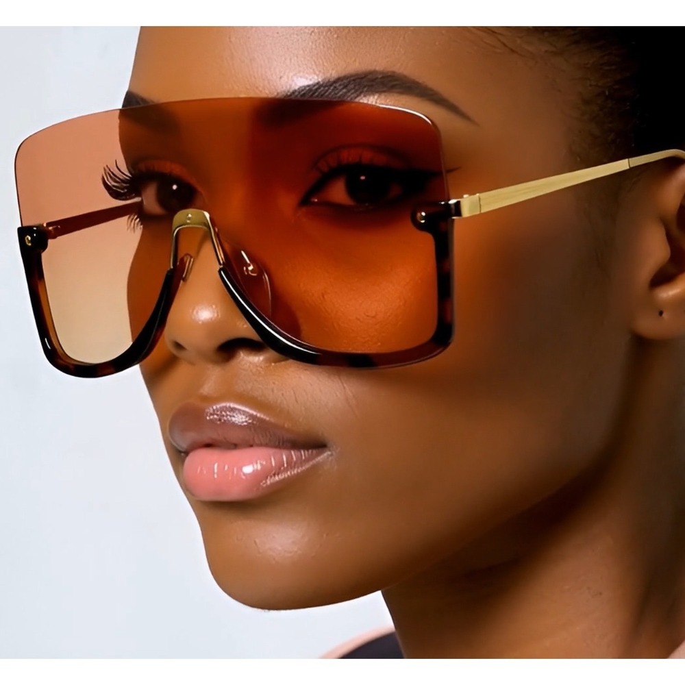 Oversized Square Shield Sunglasses Tortoise Frame Amber Lens UV400 Women Gafas